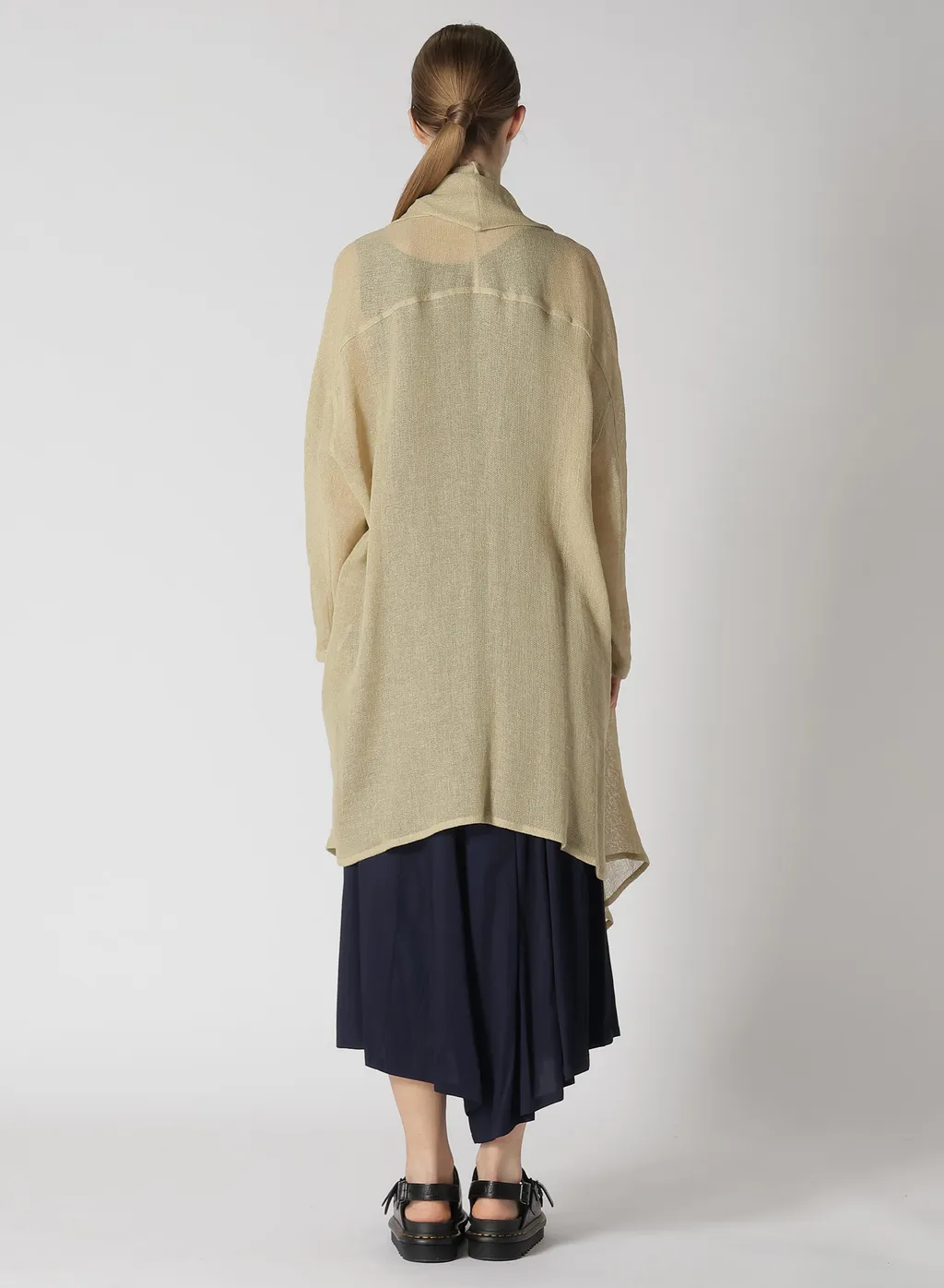 Leno Cloth Shawl Collar Long Cardigan