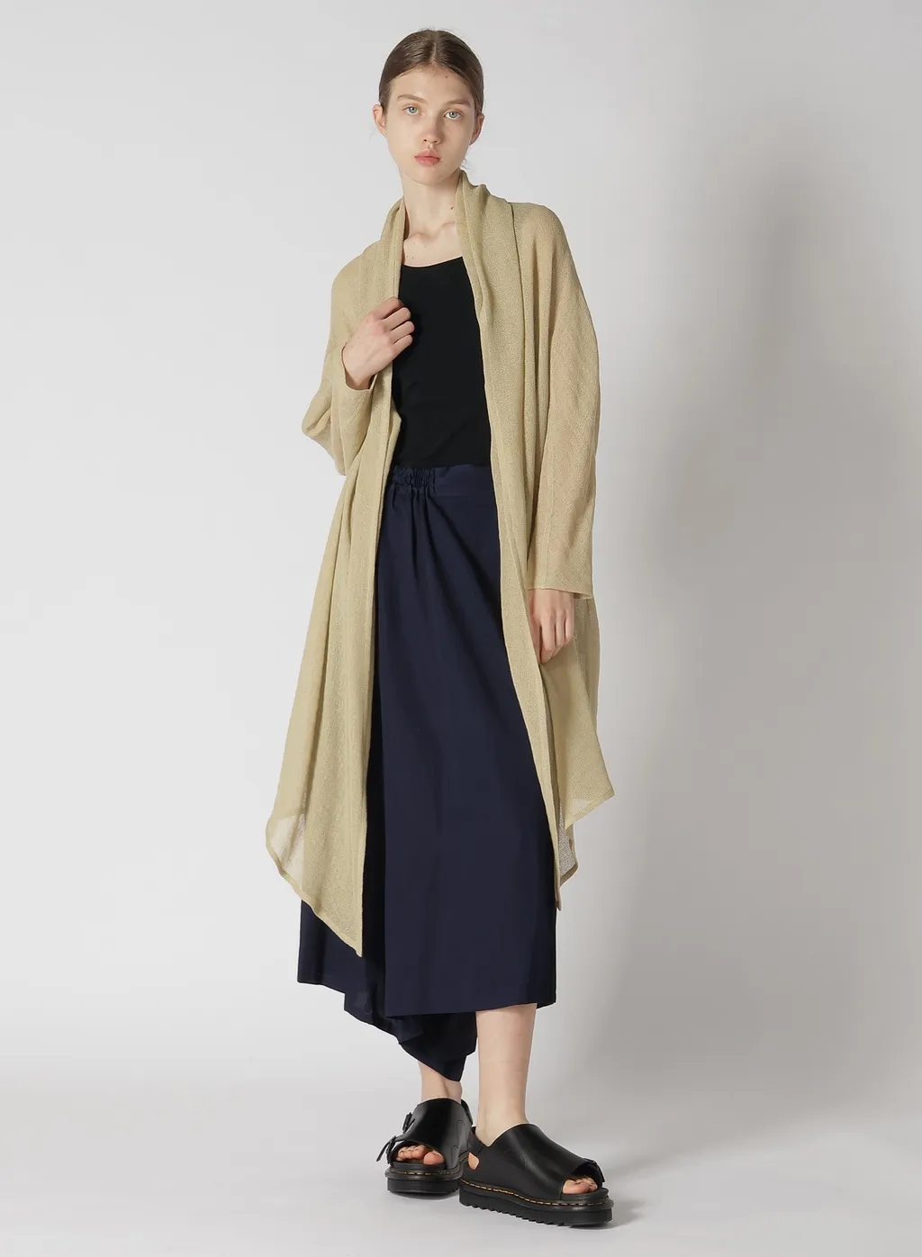 Leno Cloth Shawl Collar Long Cardigan