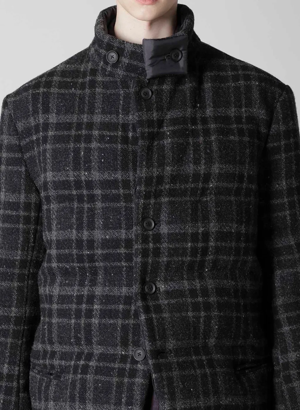 Horizontal Padded Plaid Stand Jacket