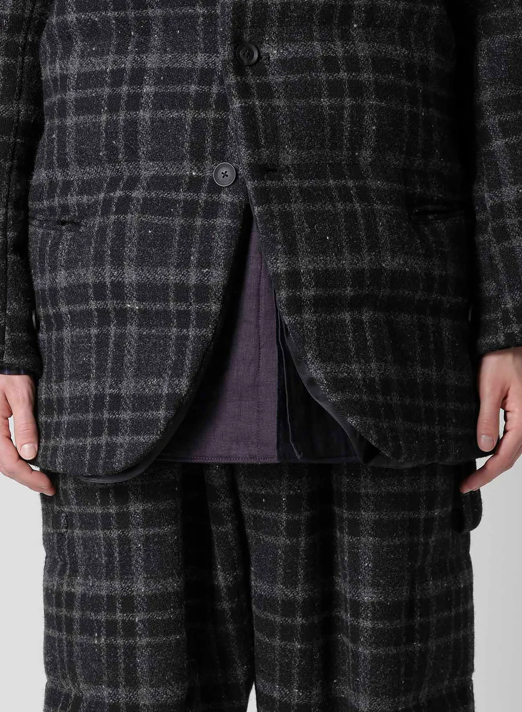 Horizontal Padded Plaid Stand Jacket