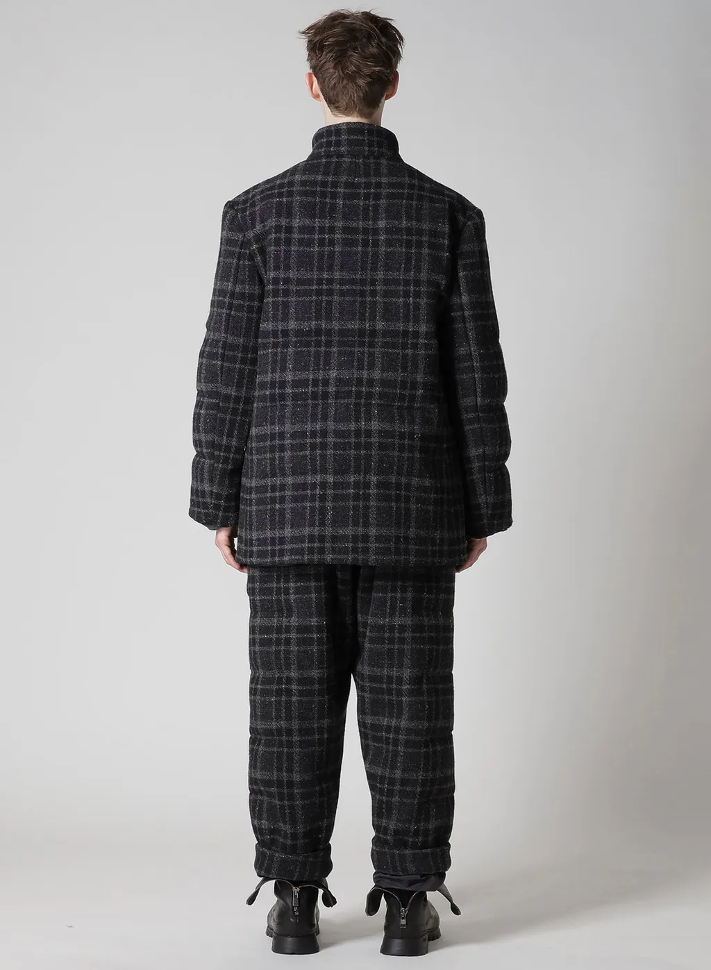 Horizontal Padded Plaid Stand Jacket