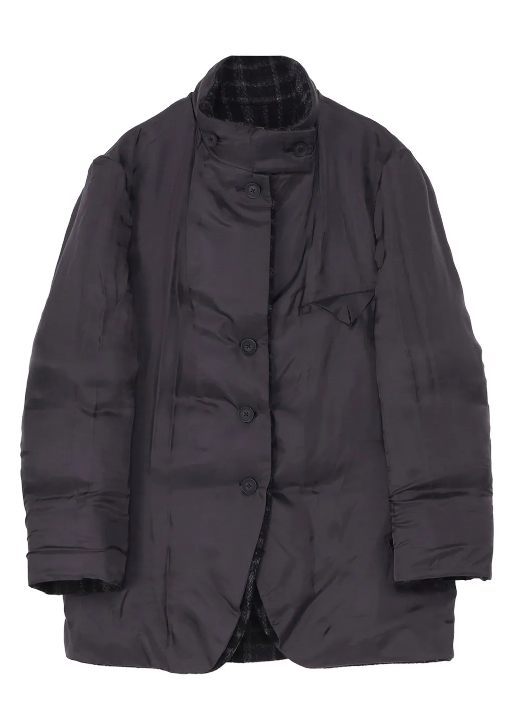 Horizontal Padded Plaid Stand Jacket