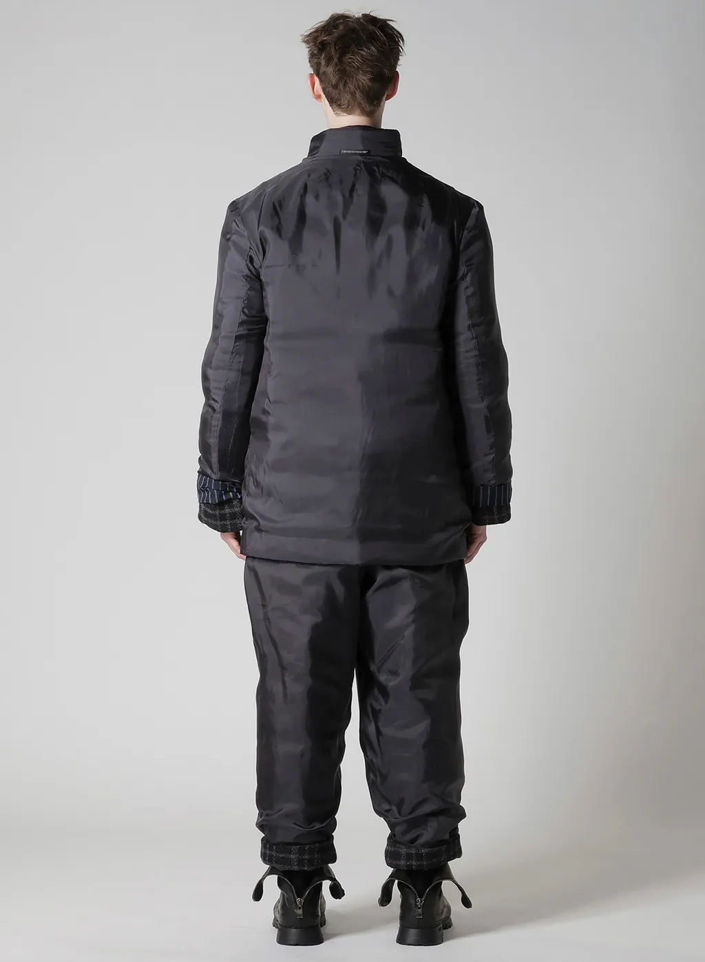 Horizontal Padded Plaid Stand Jacket