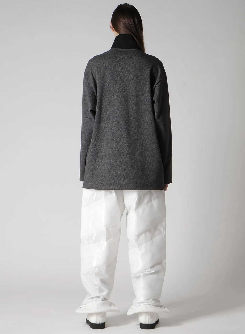 C/W Twill Jersey Padded Collar Half Zip Long Blouse