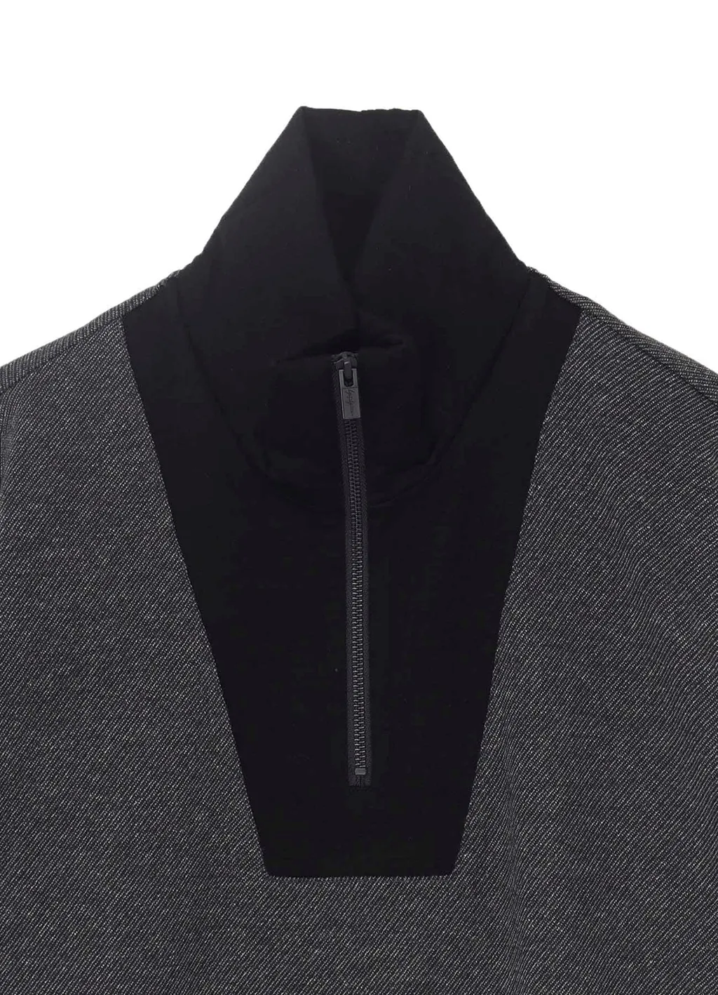 C/W Twill Jersey Padded Collar Half Zip Long Blouse