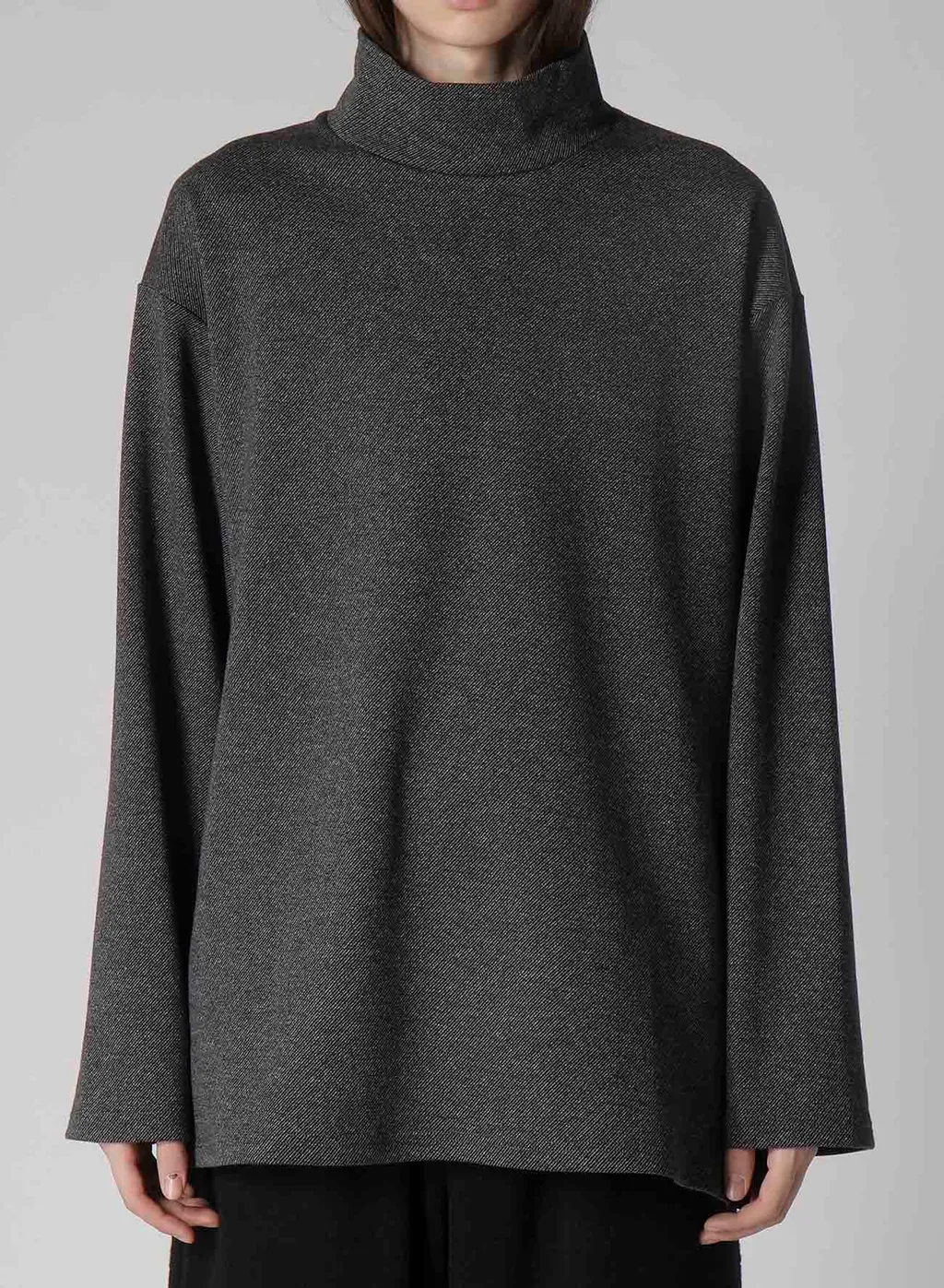 Cotton Wool Twill Jersey Side Slit Padded High Neck Po