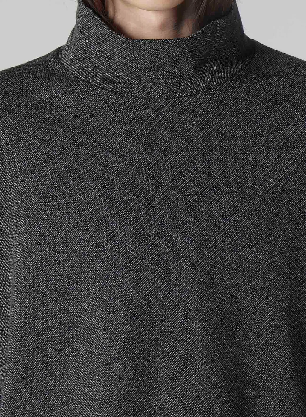 Cotton Wool Twill Jersey Side Slit Padded High Neck Po
