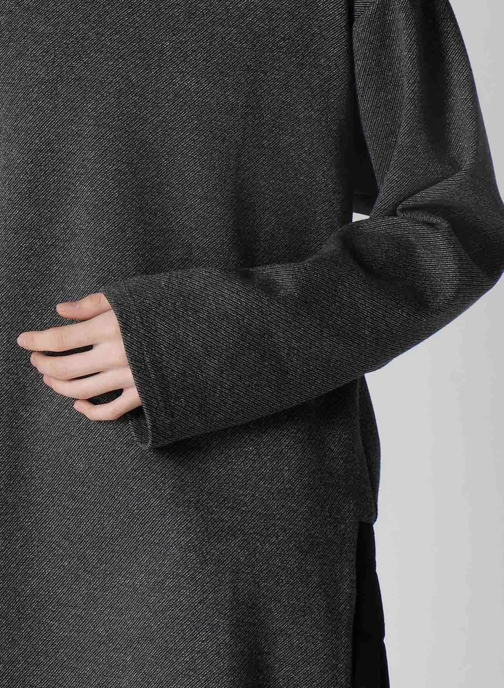 Cotton Wool Twill Jersey Side Slit Padded High Neck Po
