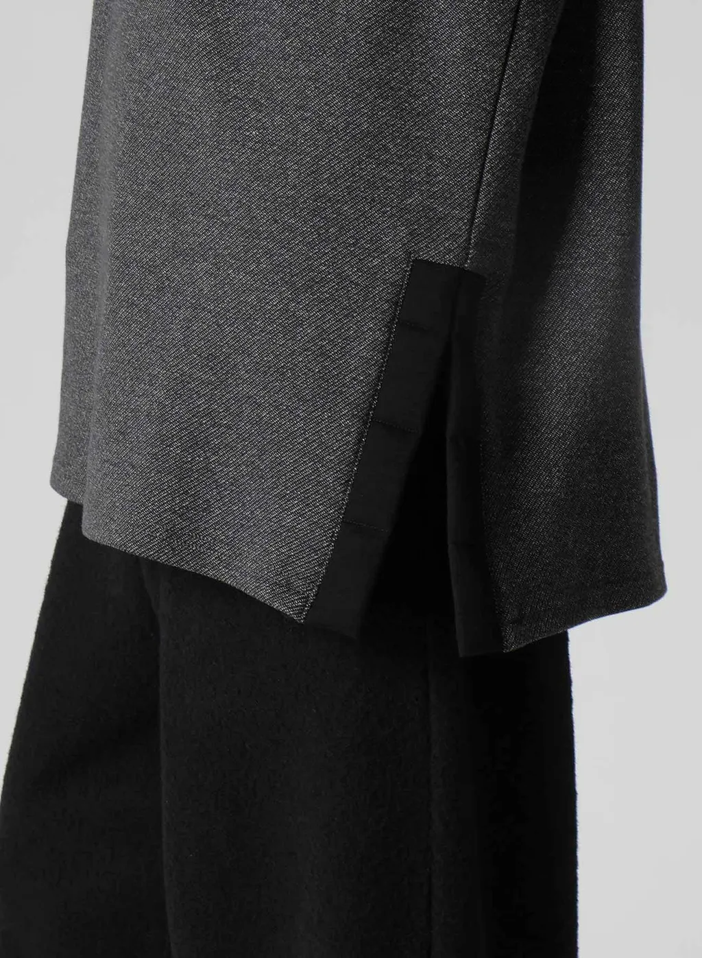 Cotton Wool Twill Jersey Side Slit Padded High Neck Po