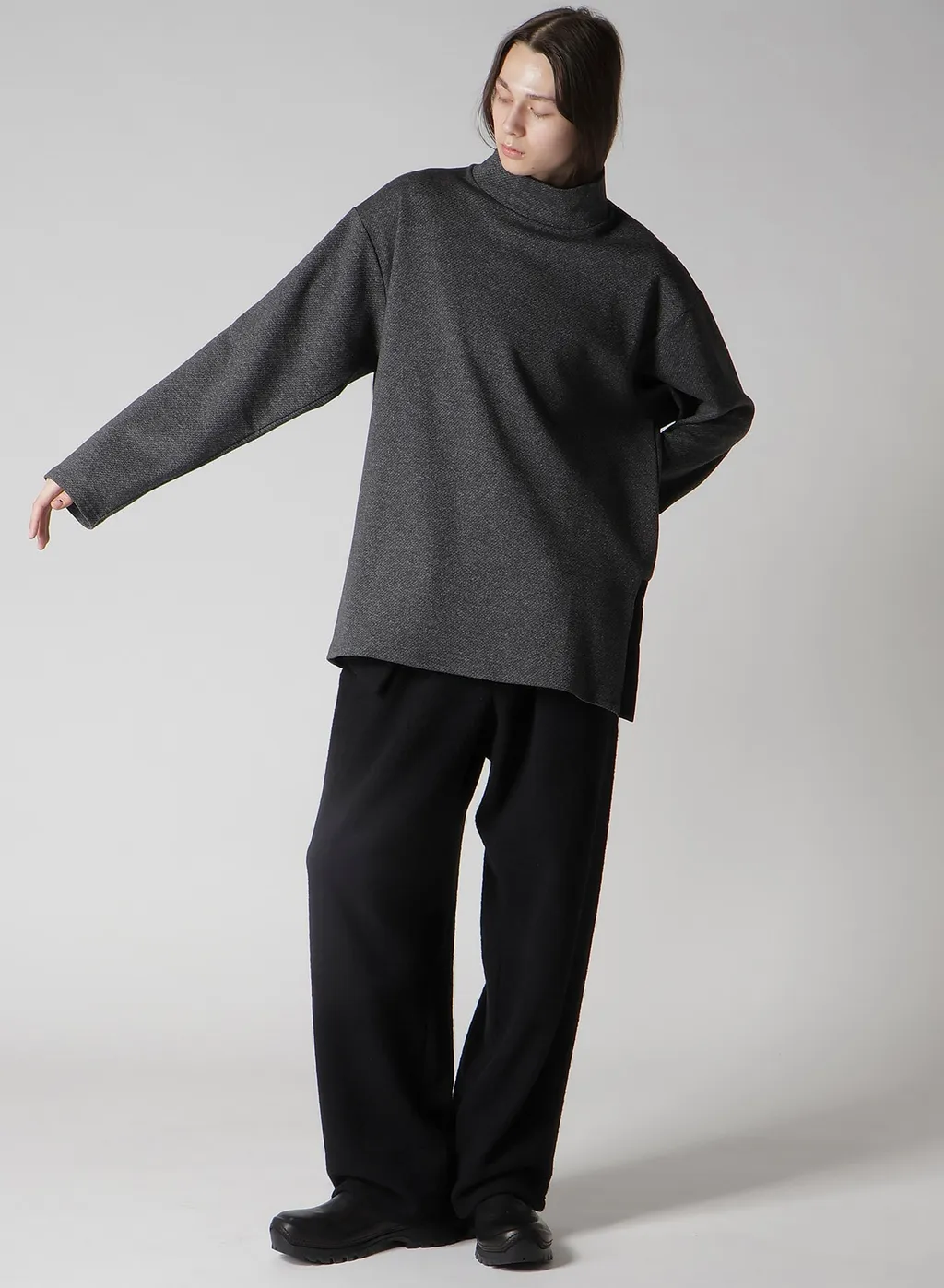 Cotton Wool Twill Jersey Side Slit Padded High Neck Po