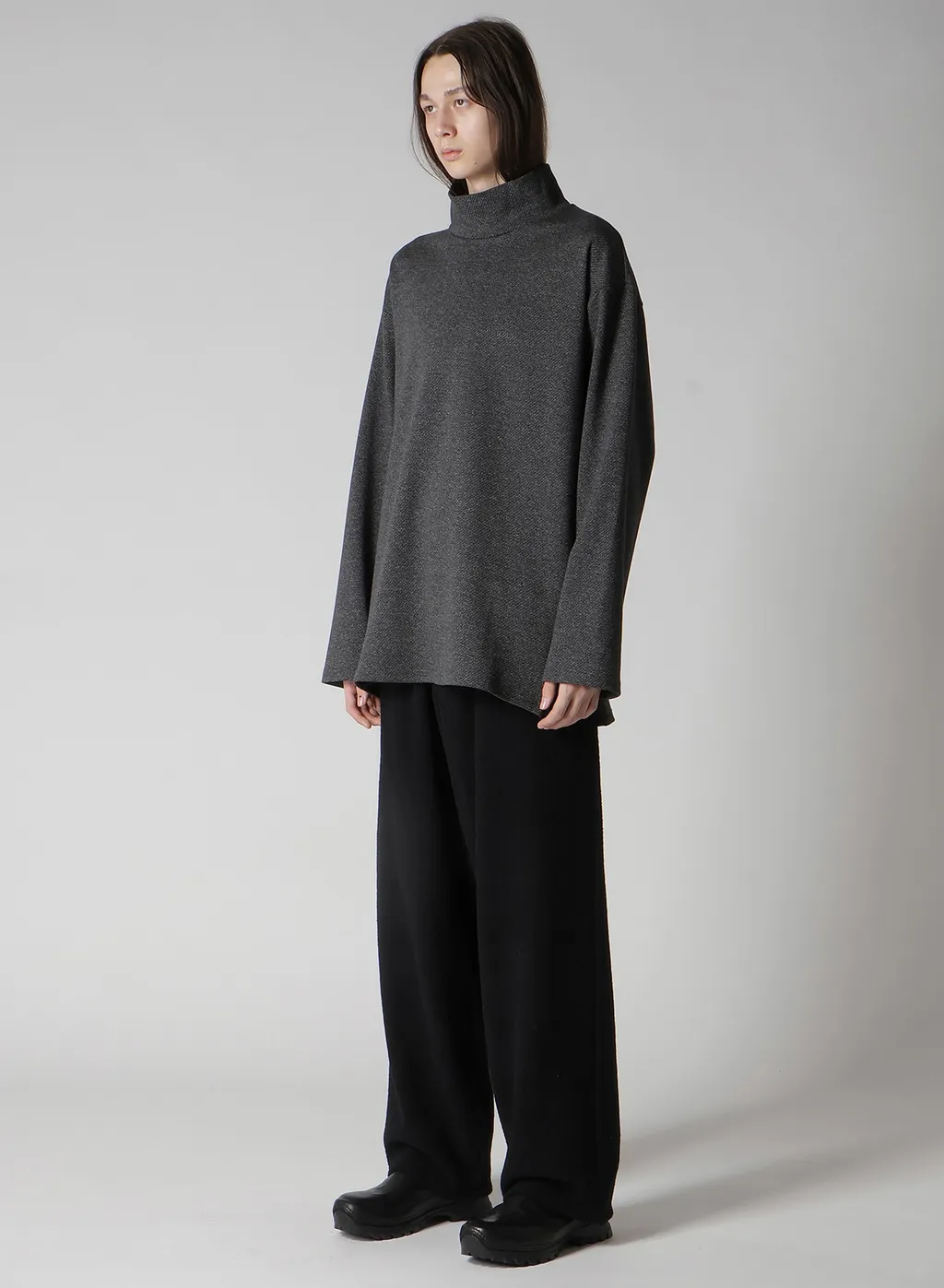 Cotton Wool Twill Jersey Side Slit Padded High Neck Po
