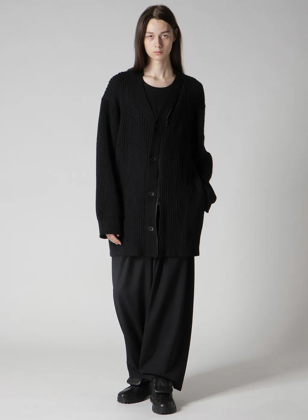 5G1P Cable+Cardigan Stitch Zip V Neck Cardigan