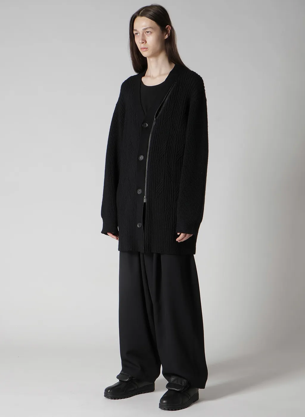 5G1P Cable+Cardigan Stitch Zip V Neck Cardigan