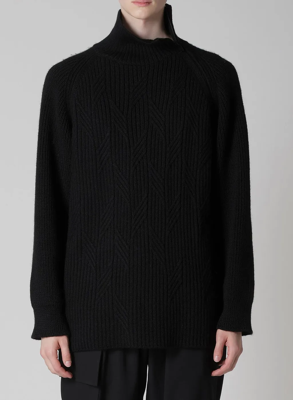 5G1P Cable+Cardigan Stitch Side Zip Hign Neck Po