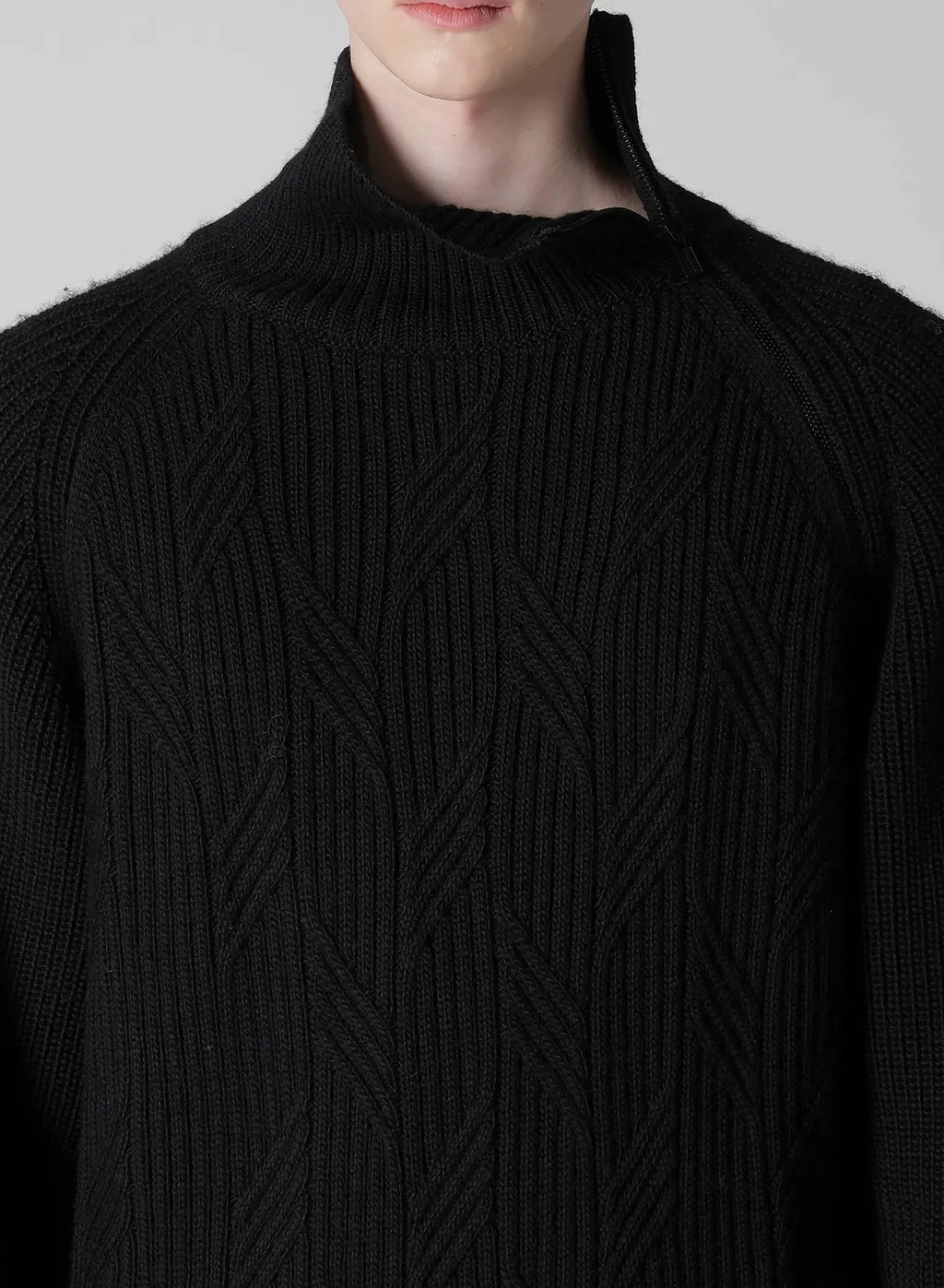 5G1P Cable+Cardigan Stitch Side Zip Hign Neck Po