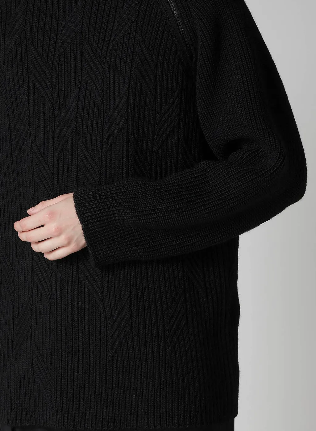 5G1P Cable+Cardigan Stitch Side Zip Hign Neck Po