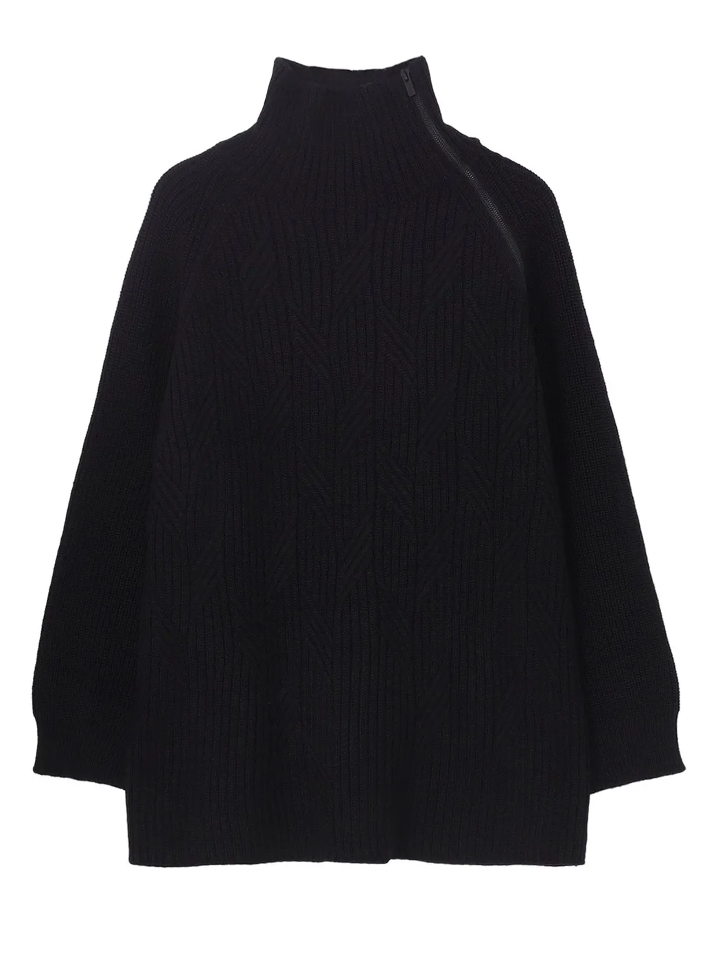 5G1P Cable+Cardigan Stitch Side Zip Hign Neck Po