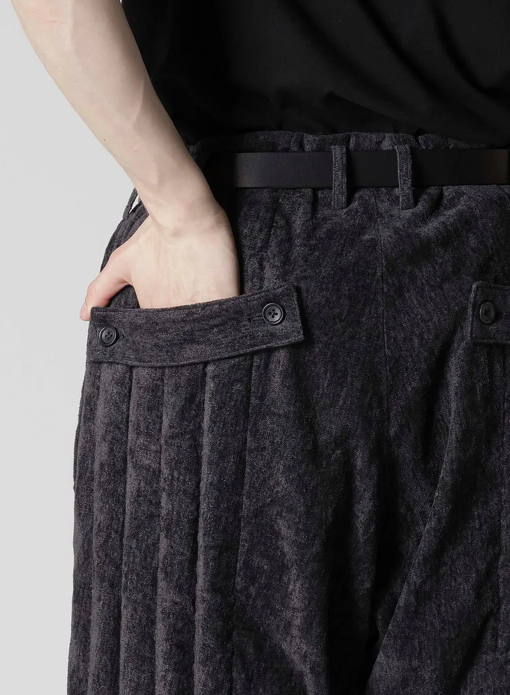 Linen Velvet Tab Detail Padded Pants