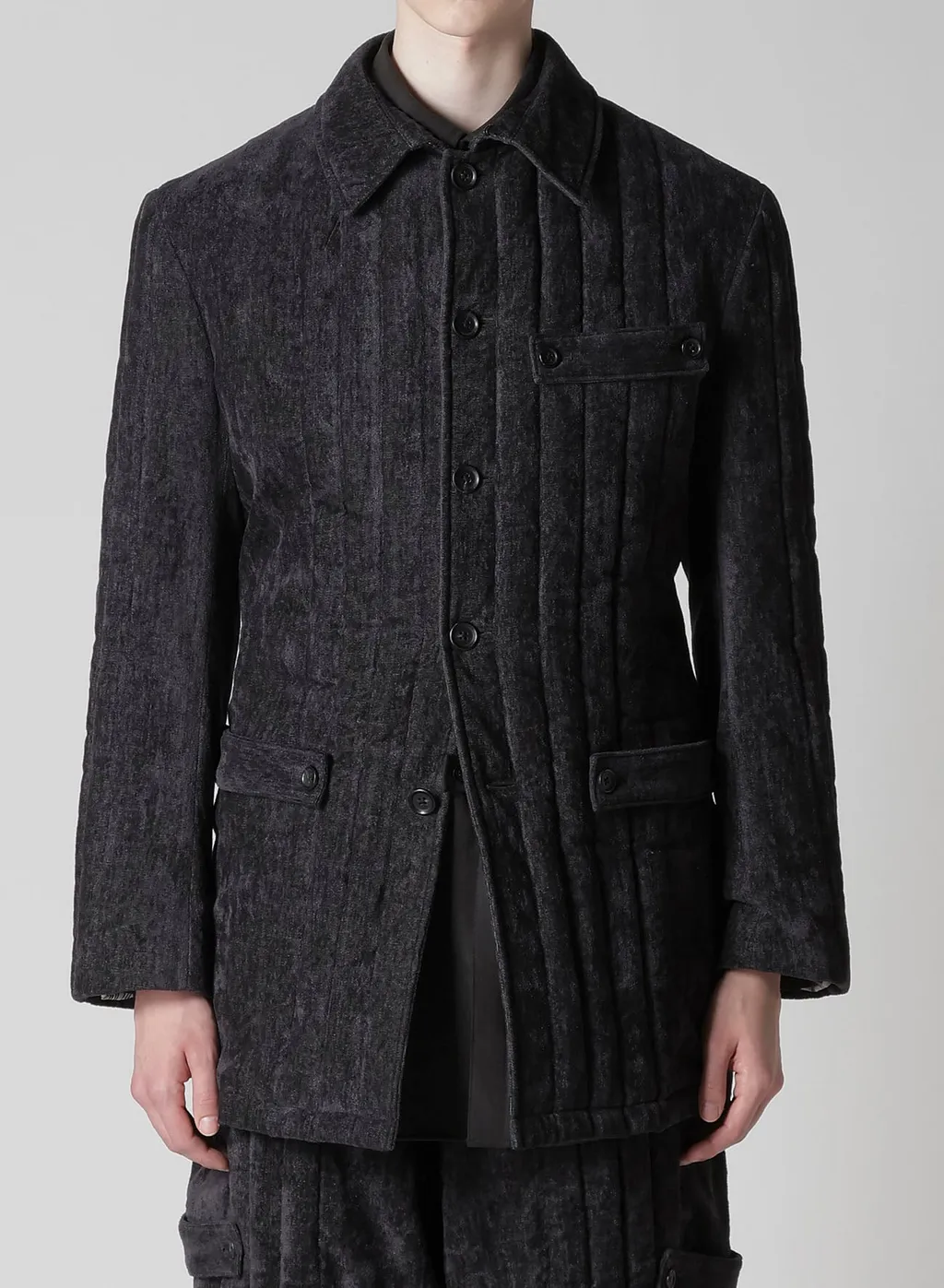 Linen Velvet Tab Detail Paded Jacket