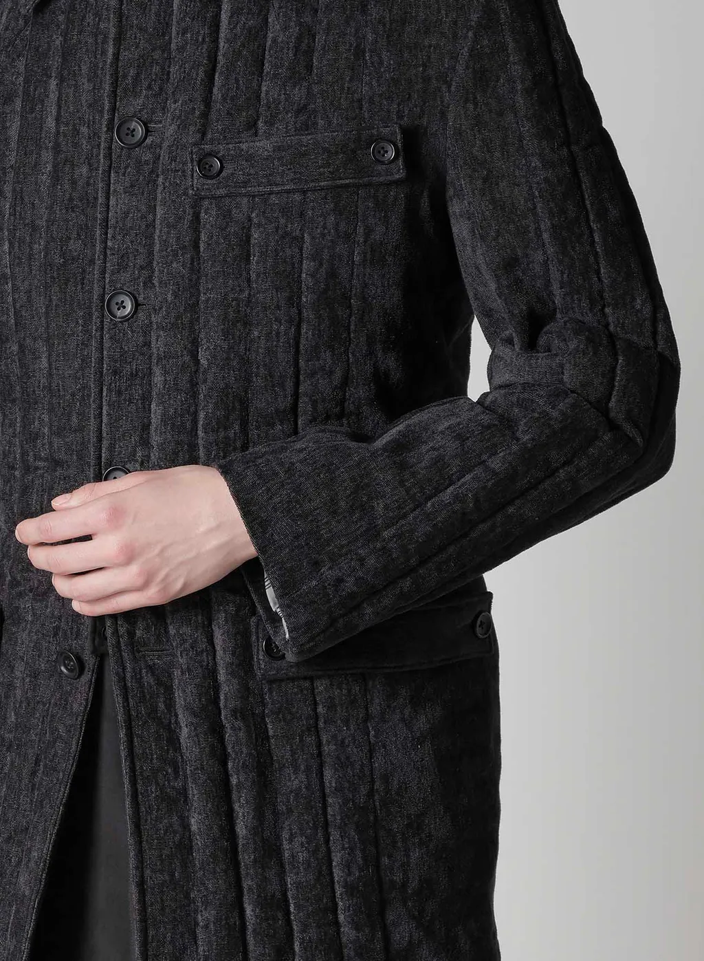Linen Velvet Tab Detail Paded Jacket