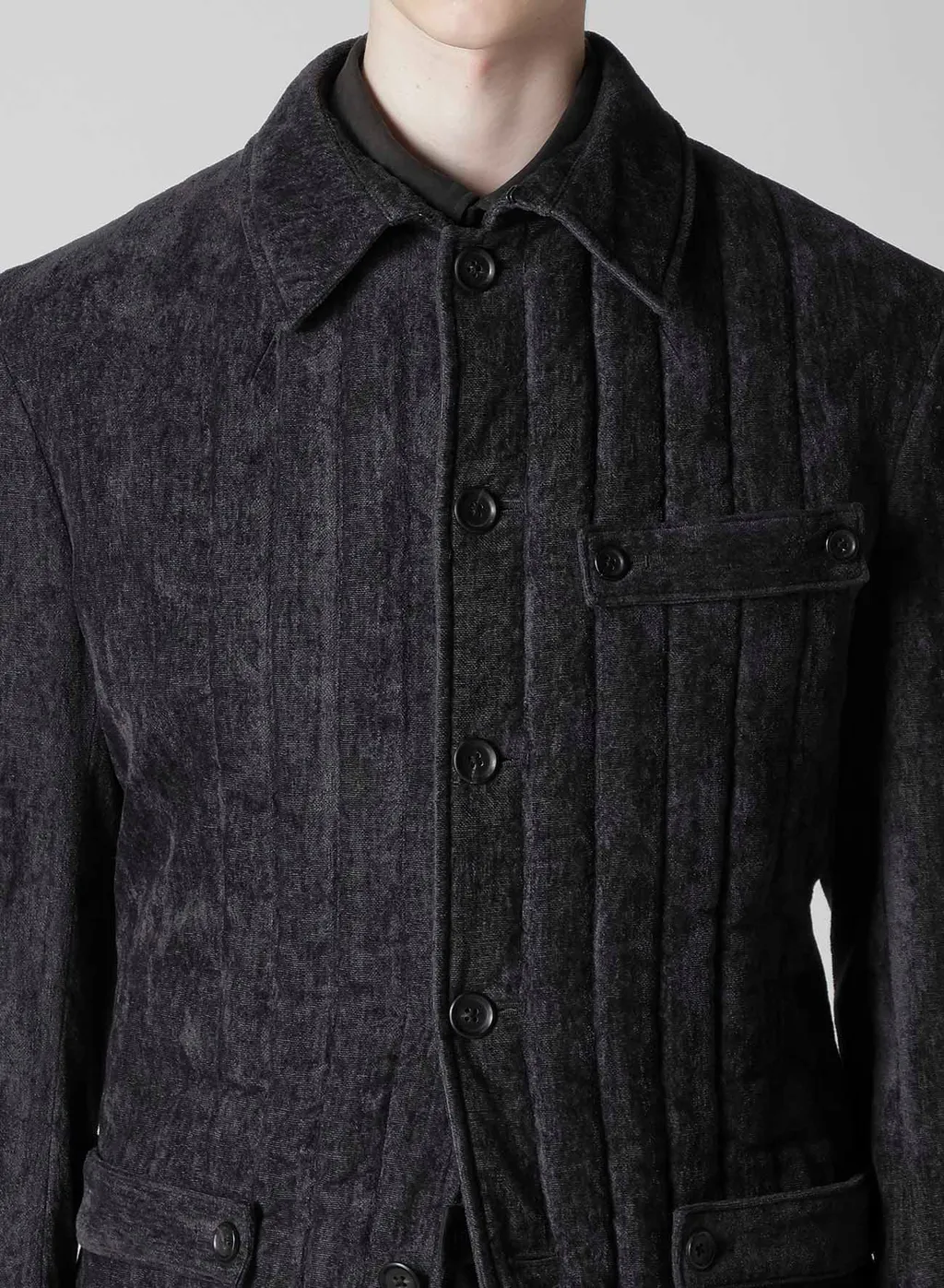 Linen Velvet Tab Detail Paded Jacket
