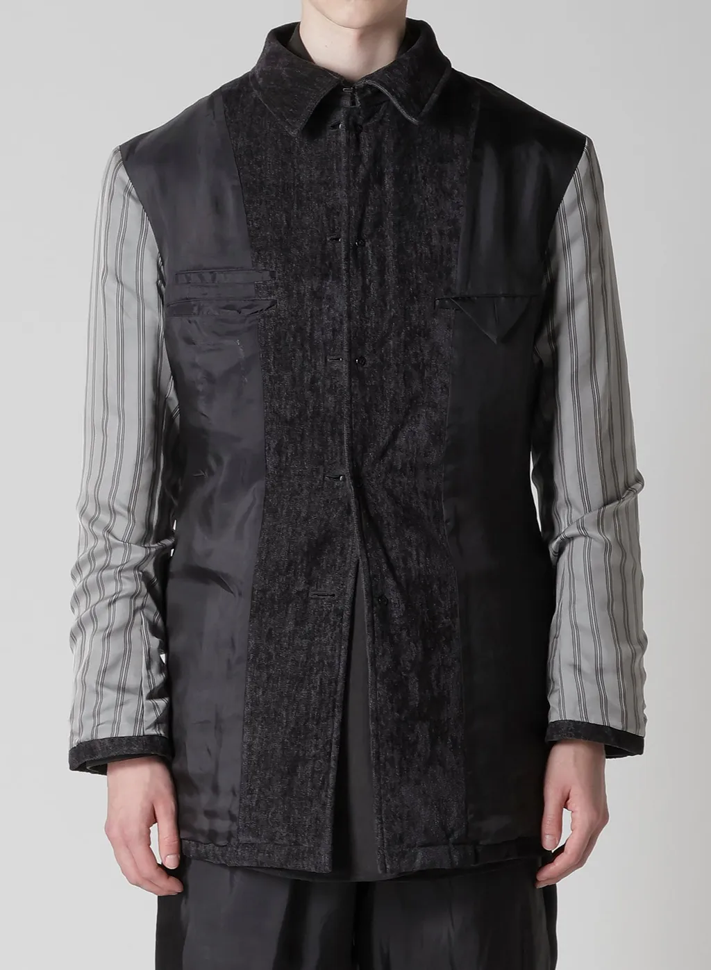 Linen Velvet Tab Detail Paded Jacket