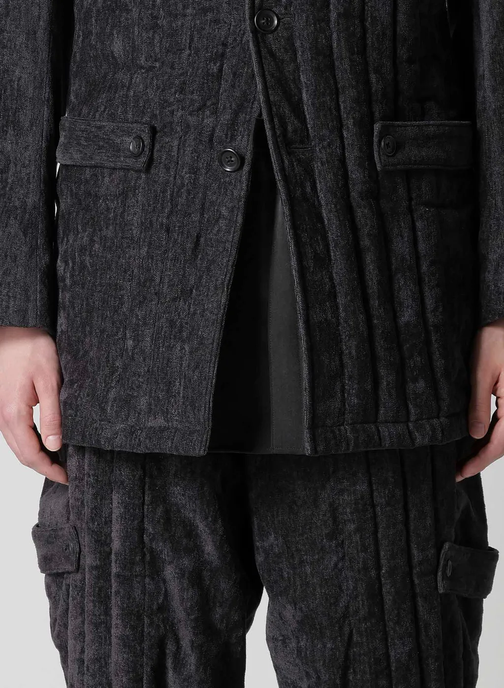 Linen Velvet Tab Detail Paded Jacket