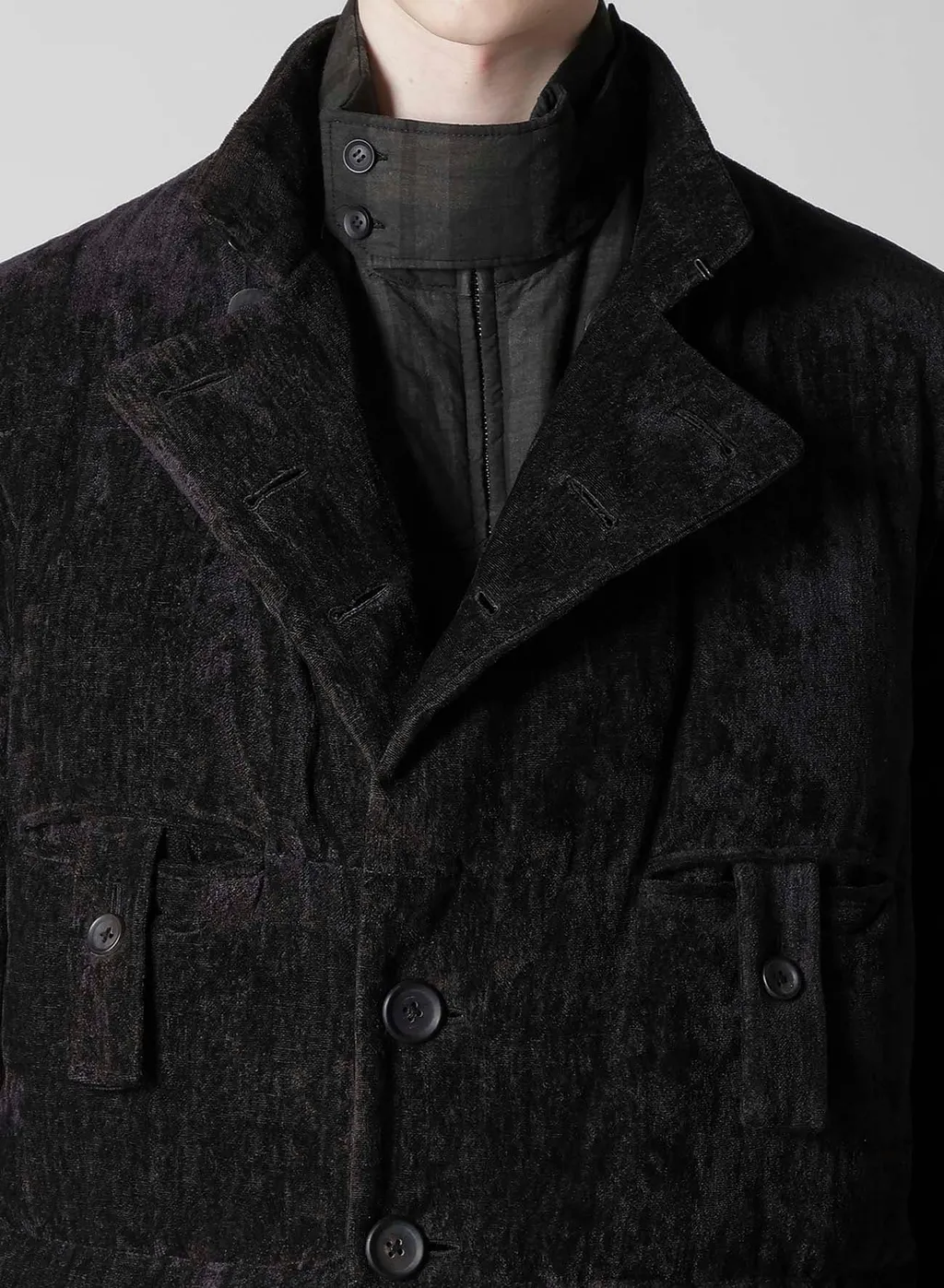 Linen Velvet Horizontal Padded Long Jacket
