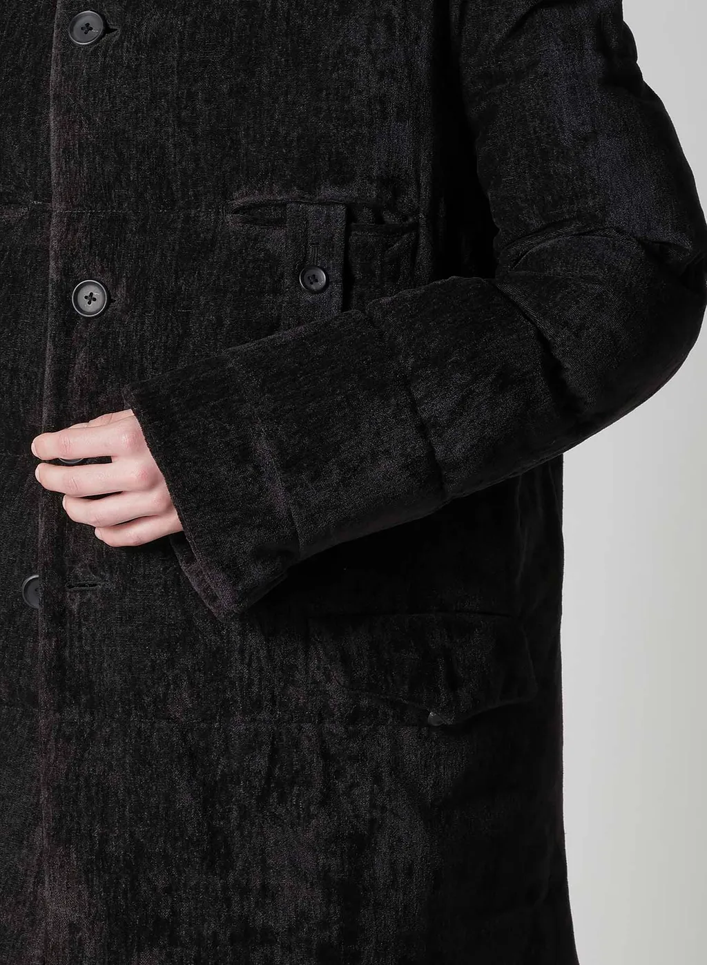 Linen Velvet Horizontal Padded Long Jacket