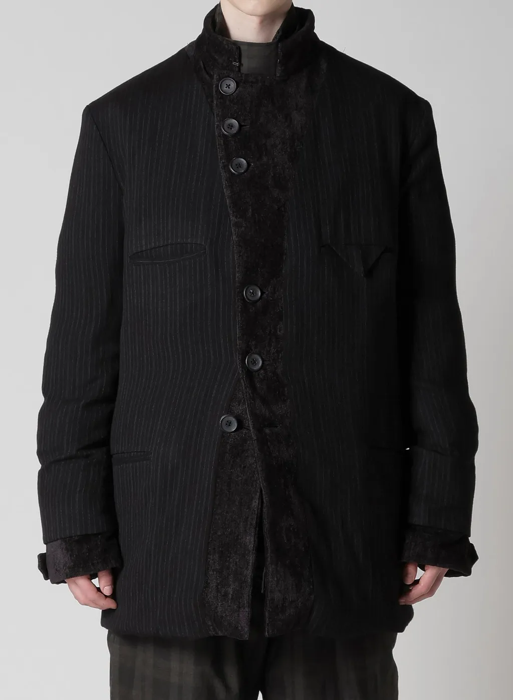 Linen Velvet Horizontal Padded Long Jacket