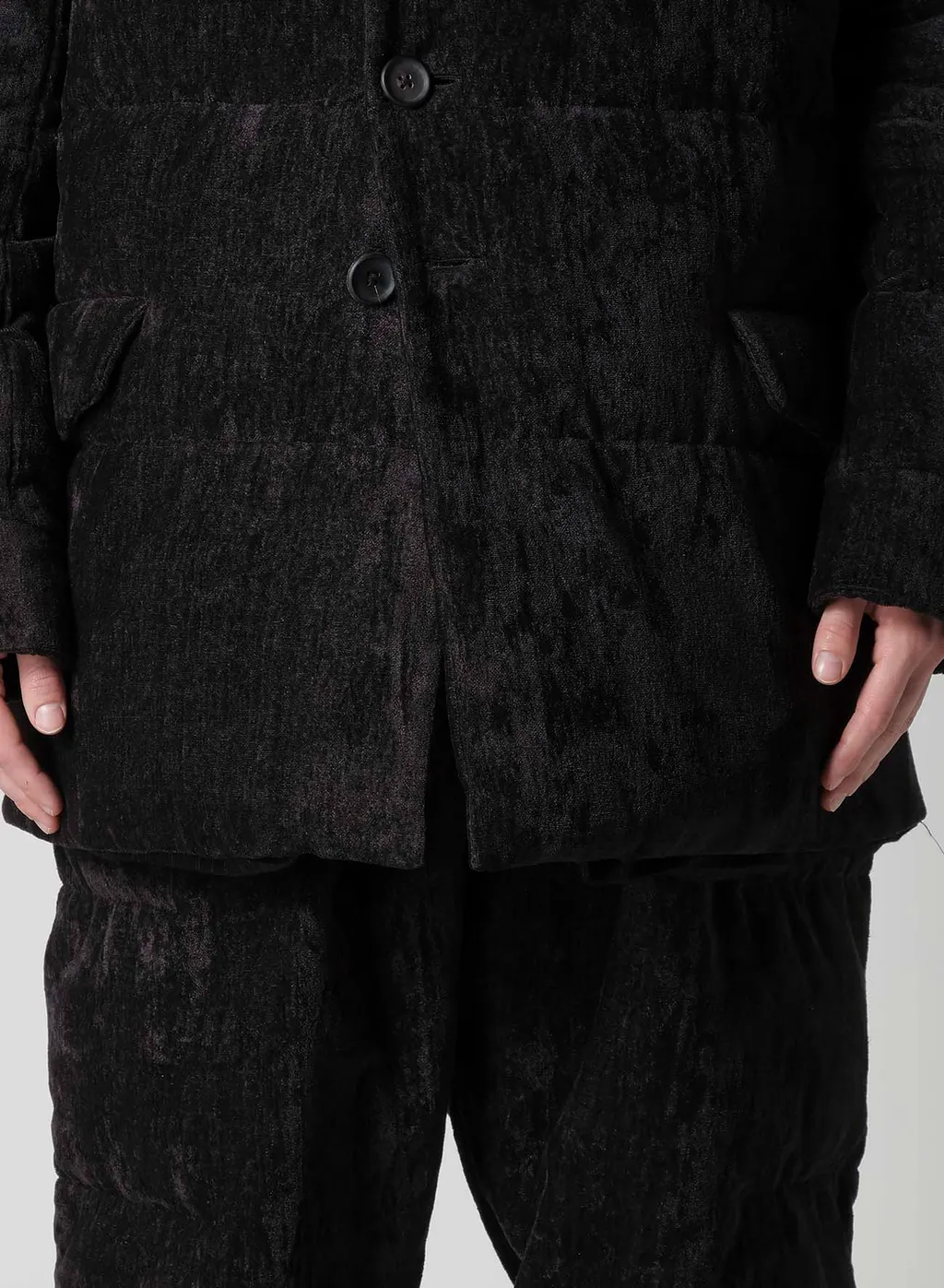 Linen Velvet Horizontal Padded Long Jacket