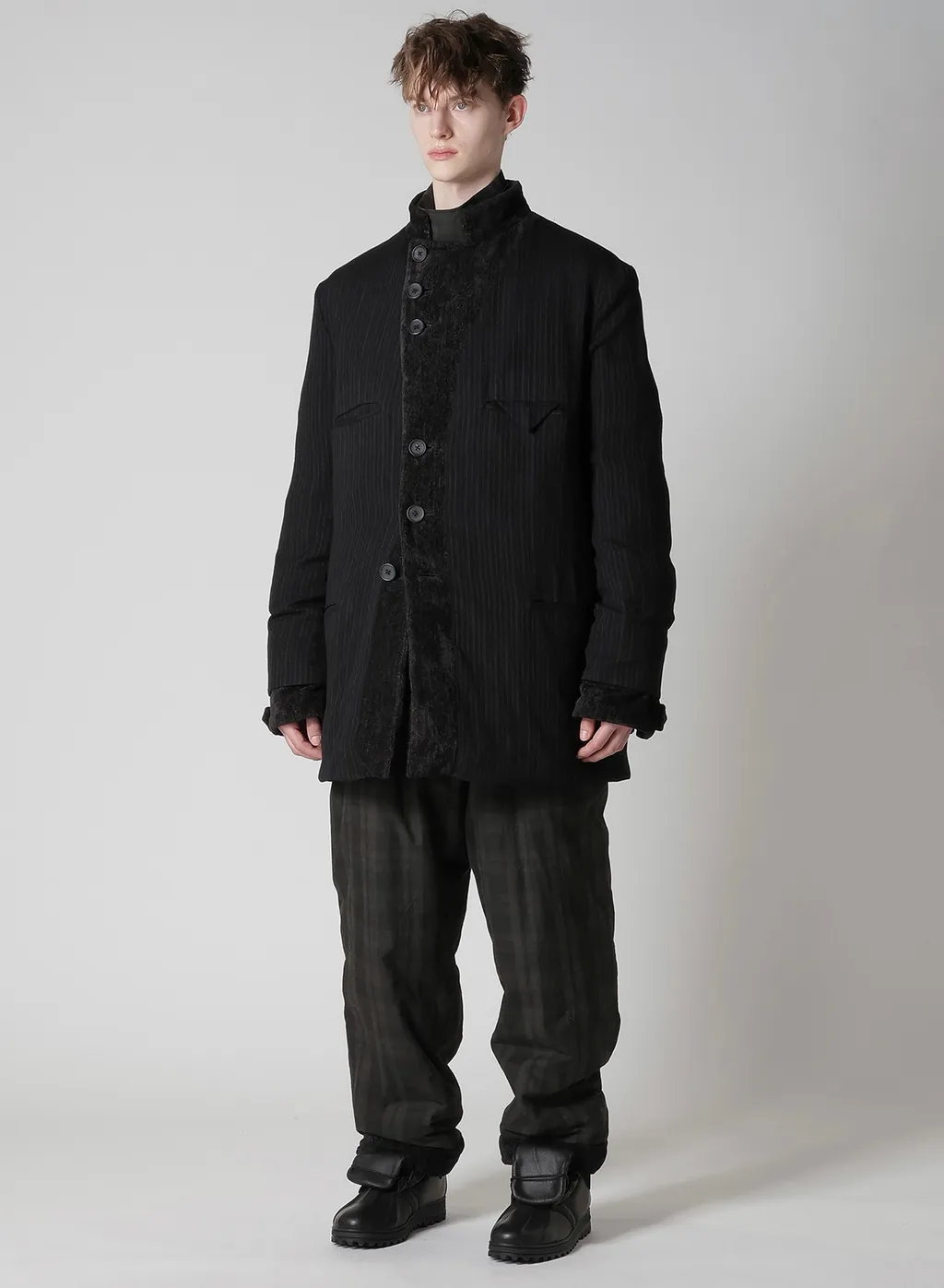 Linen Velvet Horizontal Padded Long Jacket