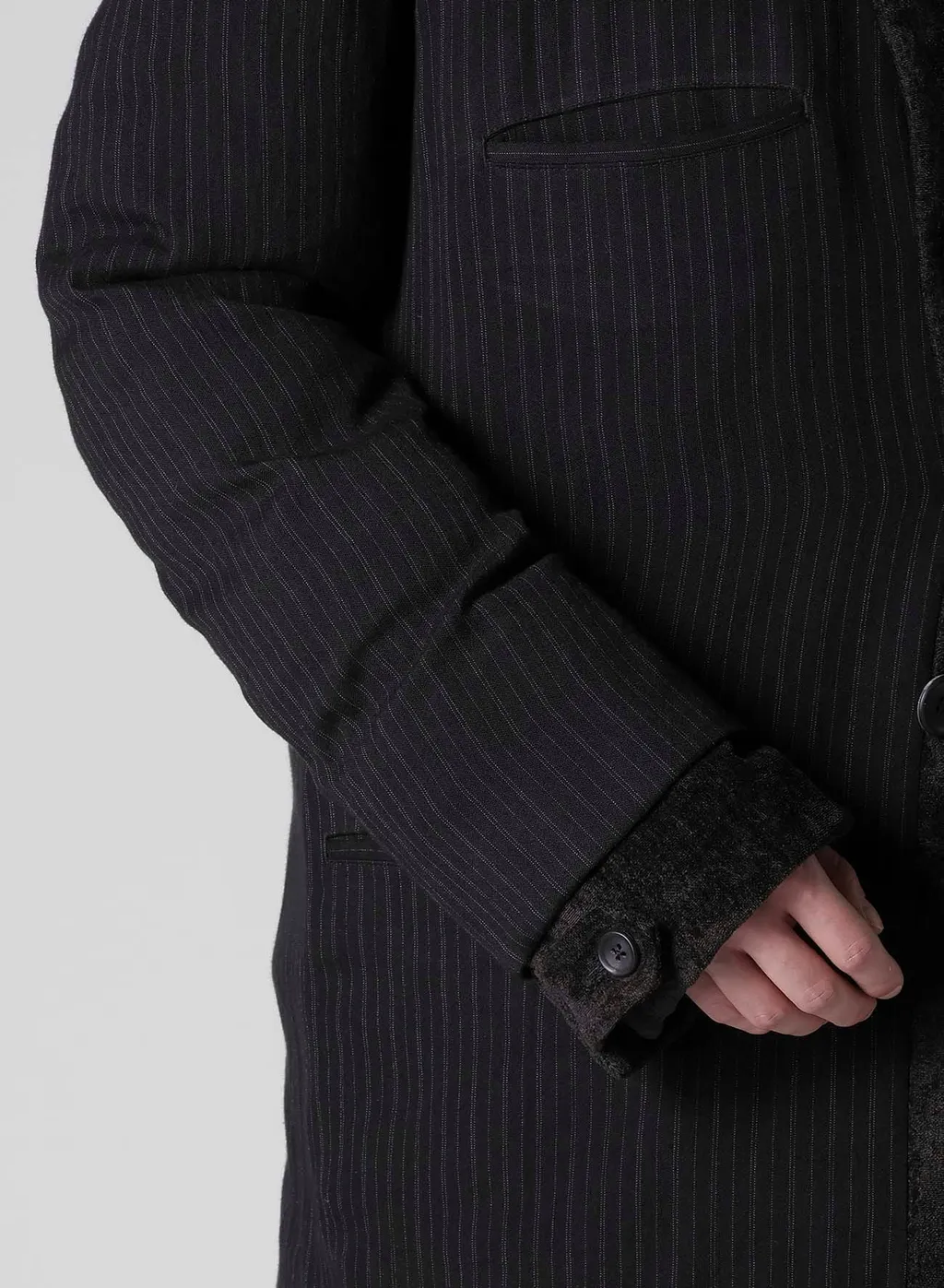 Linen Velvet Horizontal Padded Long Jacket