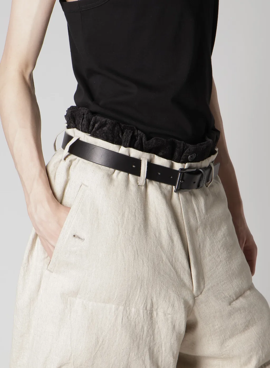 Linen/Cotton Denim Padded Short Pants
