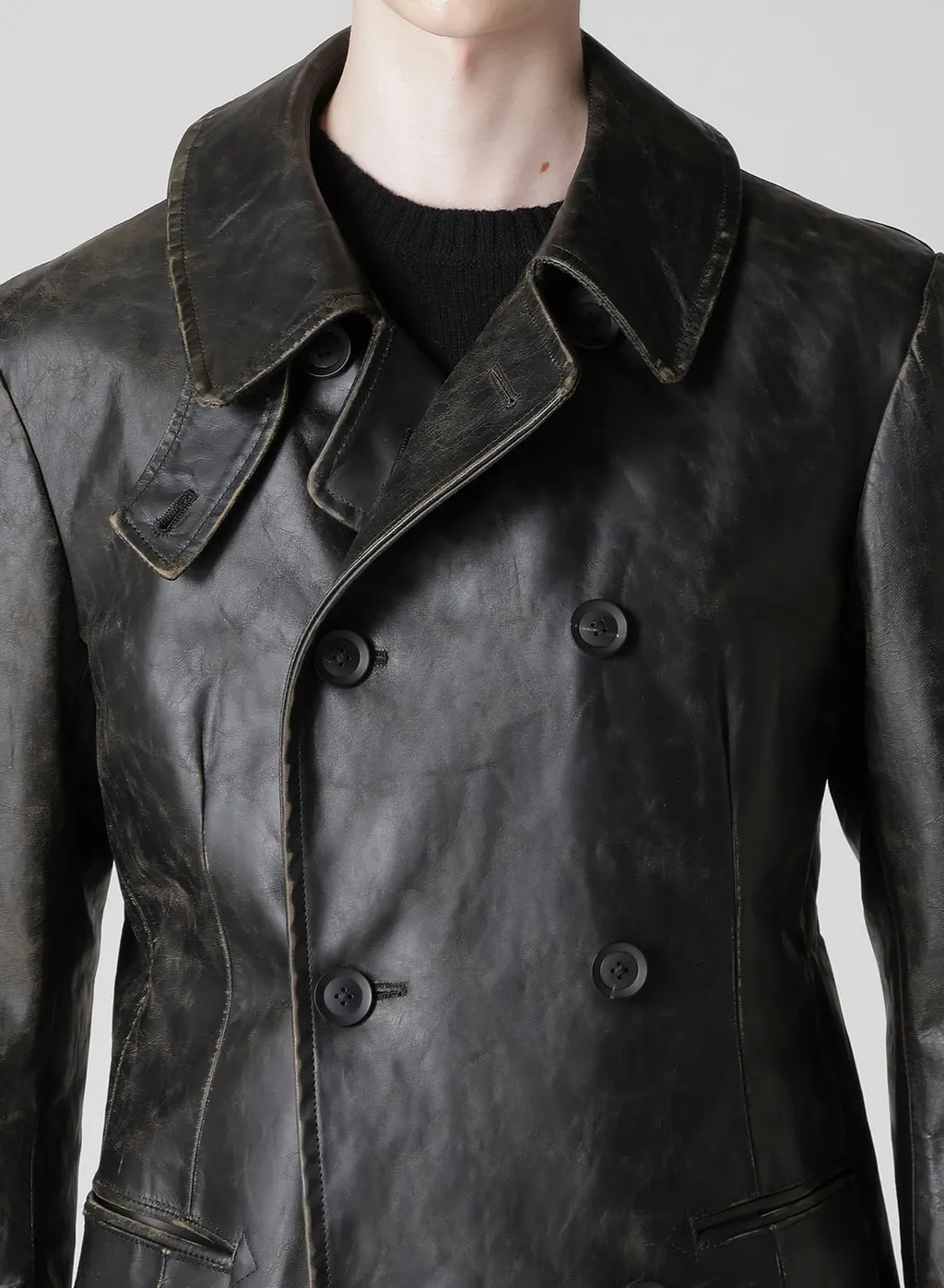 Japan Horse Leather Clap Double Front Collar Coat