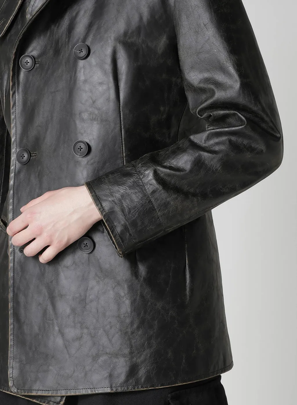 Japan Horse Leather Clap Double Front Collar Coat