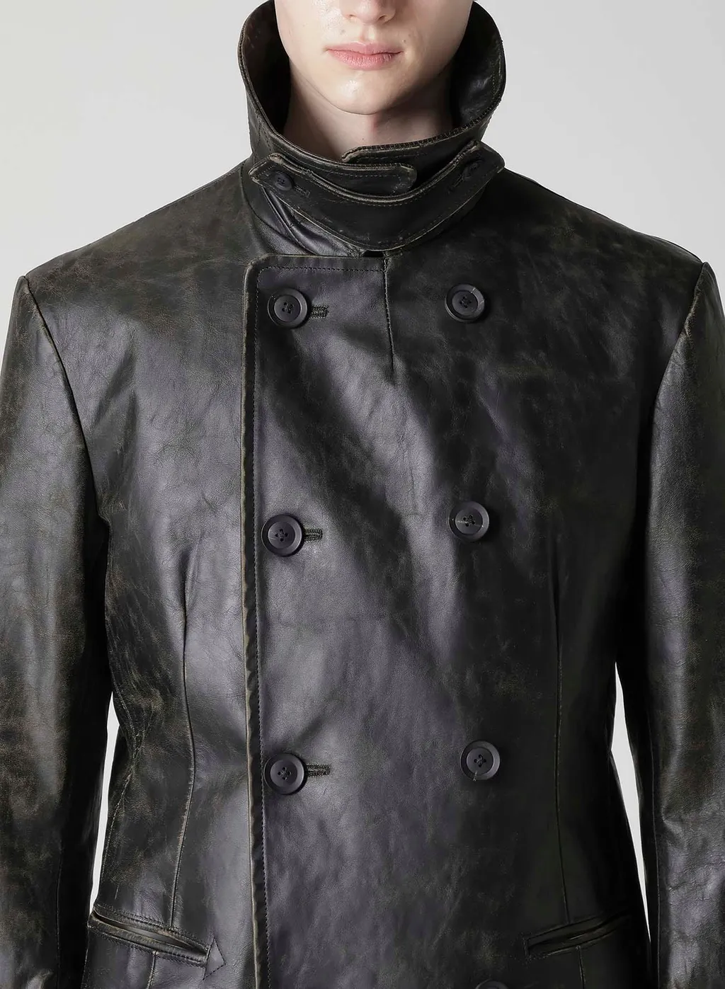 Japan Horse Leather Clap Double Front Collar Coat