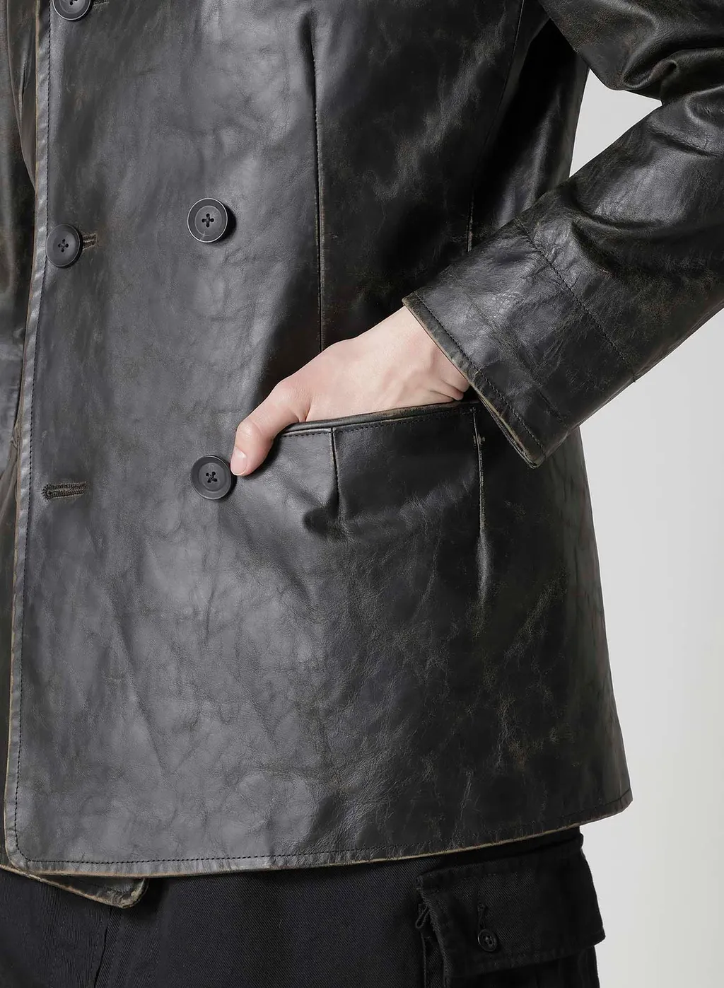 Japan Horse Leather Clap Double Front Collar Coat