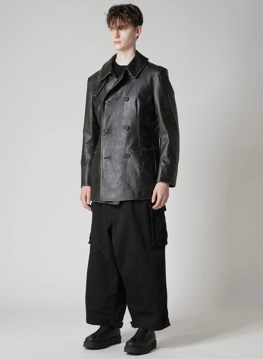 Japan Horse Leather Clap Double Front Collar Coat