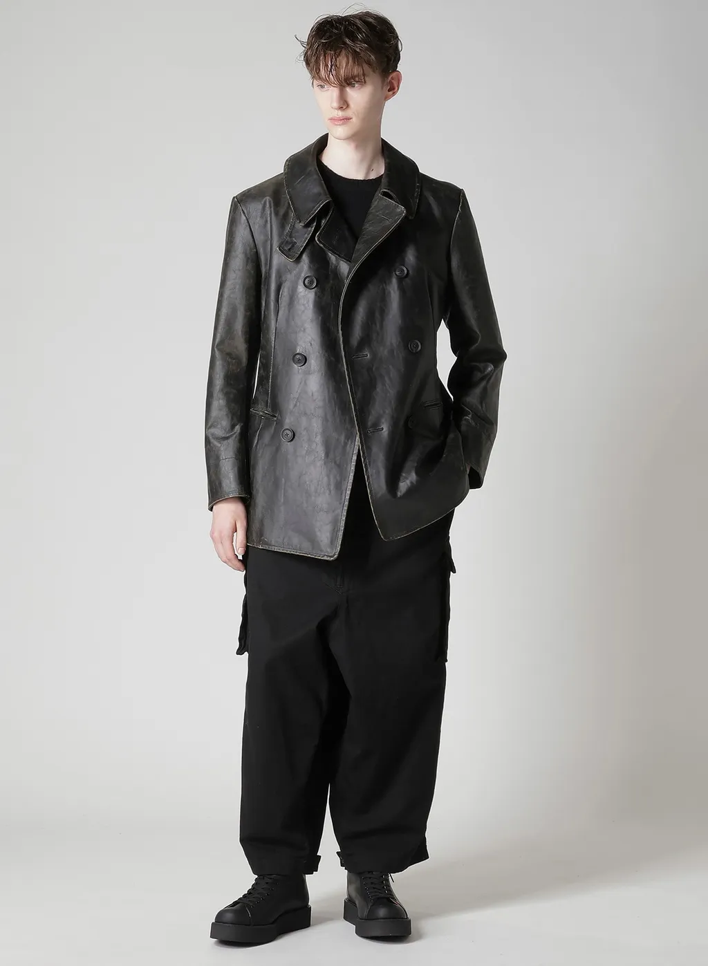 Japan Horse Leather Clap Double Front Collar Coat