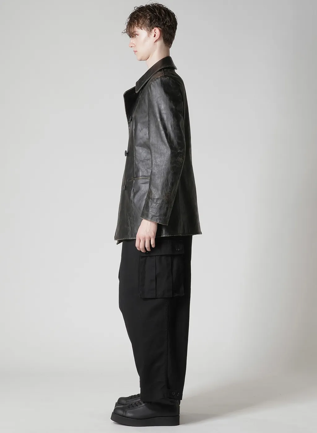 Japan Horse Leather Clap Double Front Collar Coat