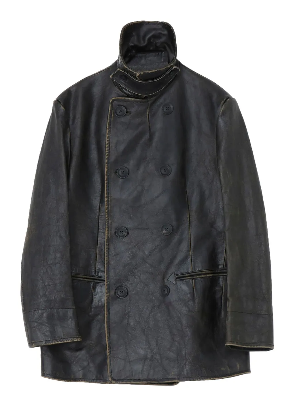 Japan Horse Leather Clap Double Front Collar Coat