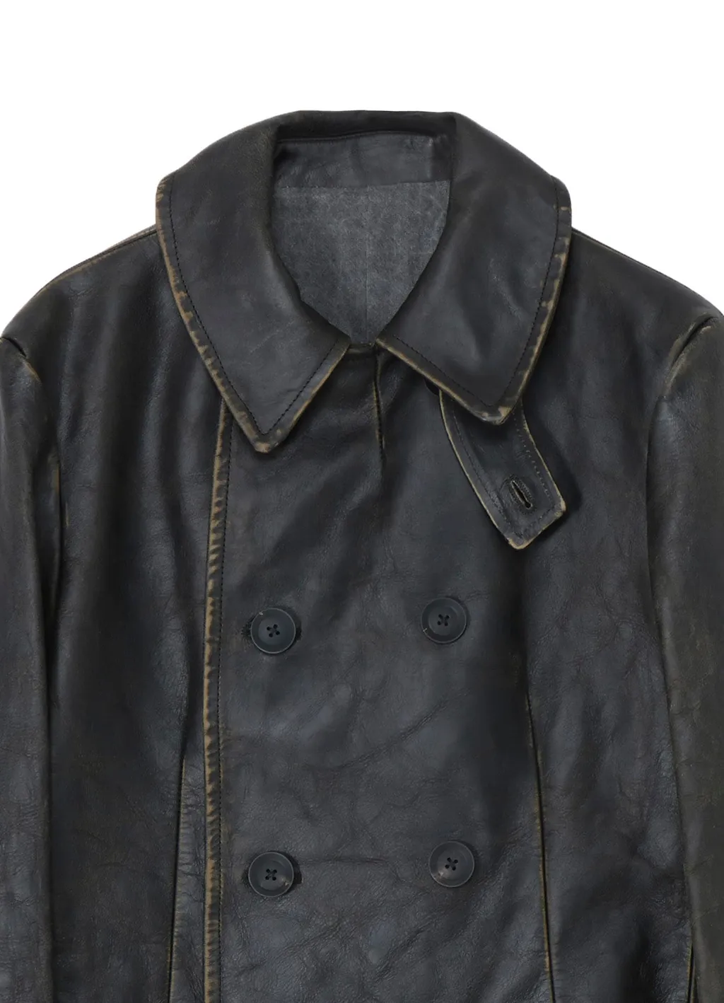 Japan Horse Leather Clap Double Front Collar Coat