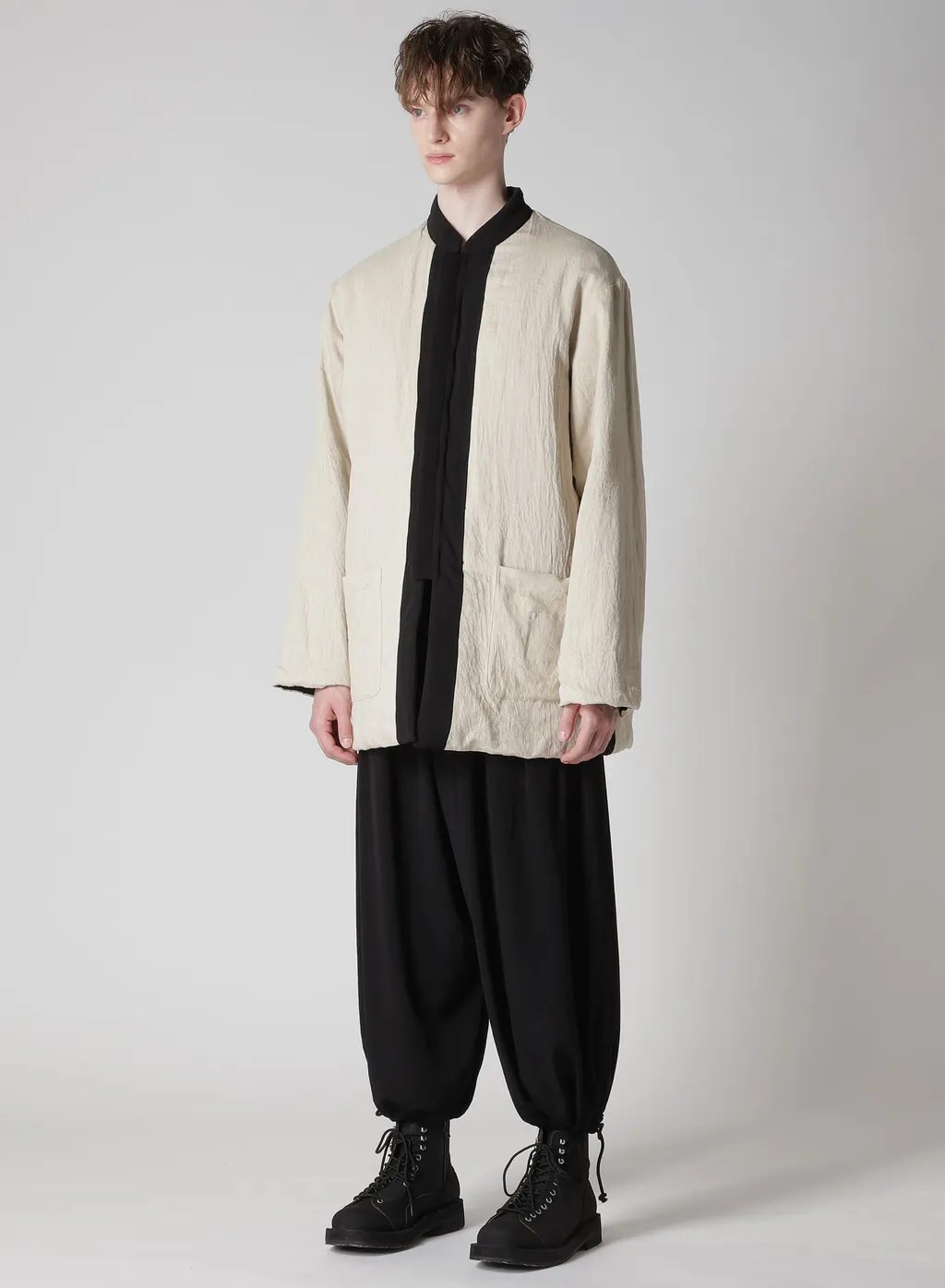 Ta Tuxedo Stand Collar Reversible Padded Blouse