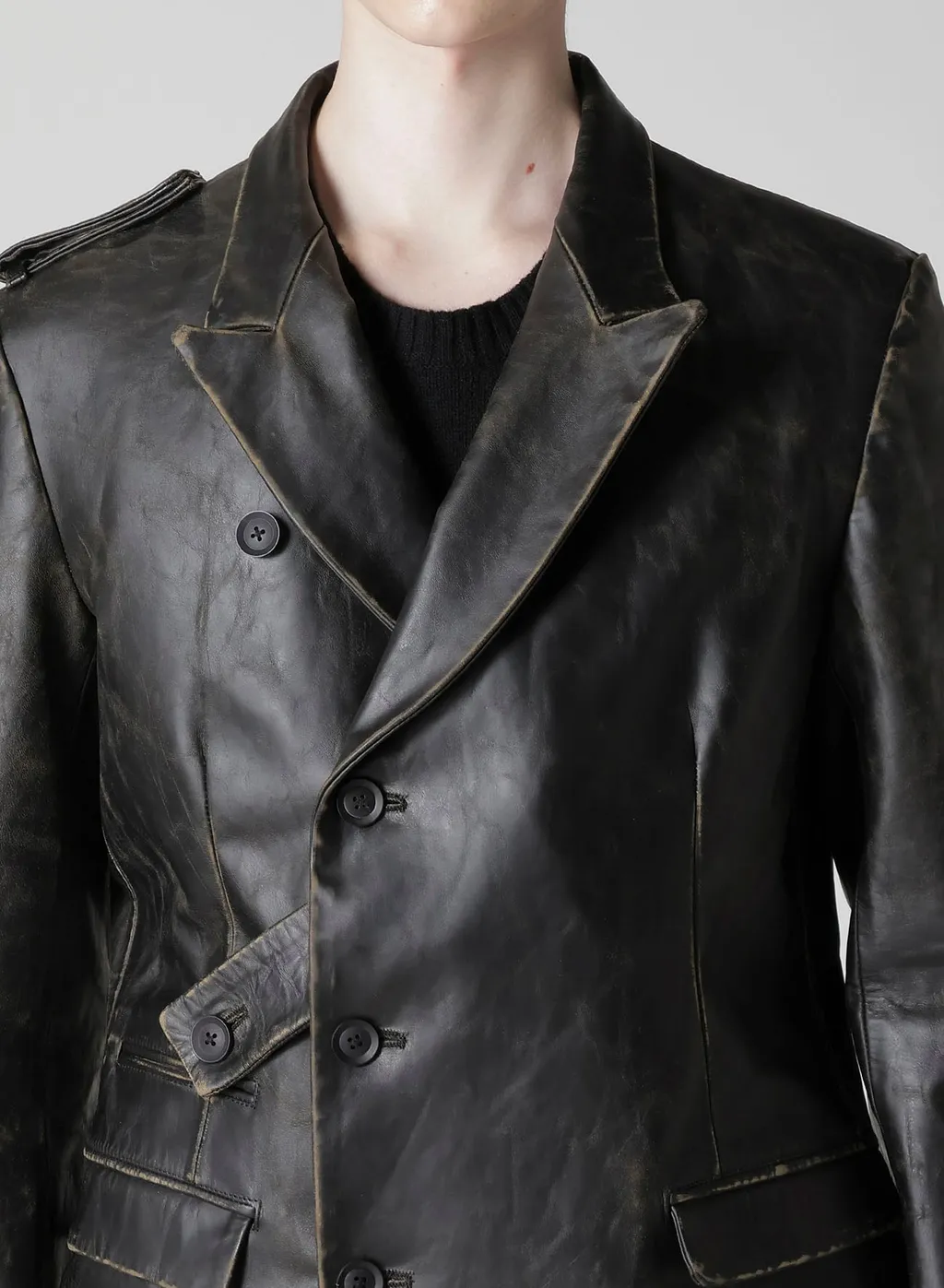 Japan Horse Leather Clap Peacked Lapel Jacket