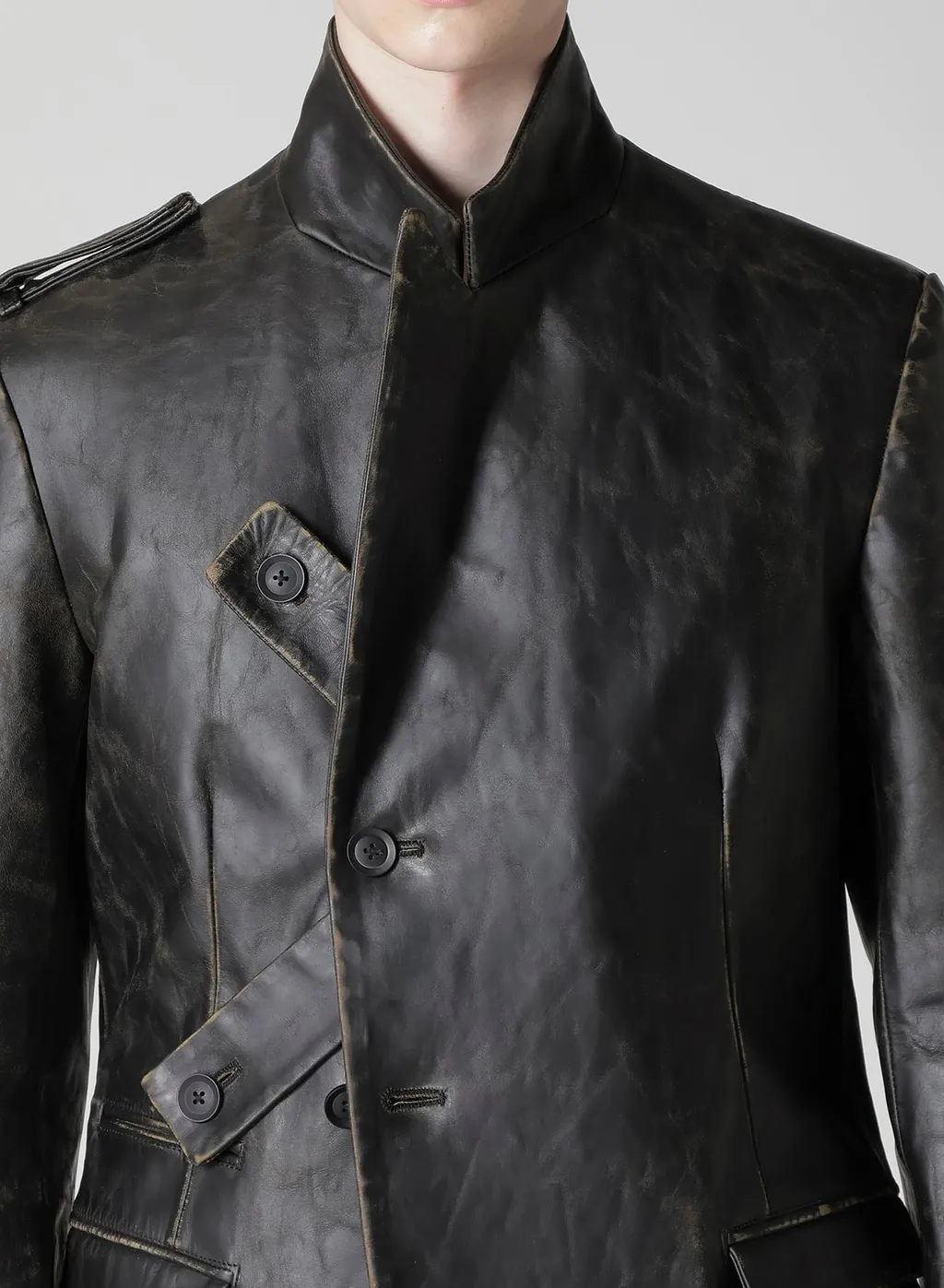 Japan Horse Leather Clap Peacked Lapel Jacket
