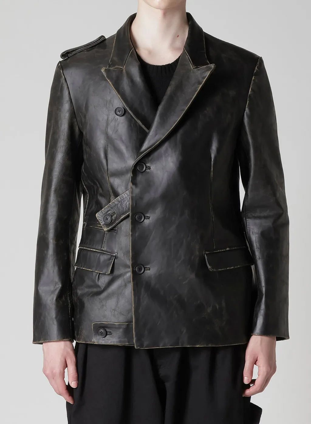 Japan Horse Leather Clap Peacked Lapel Jacket