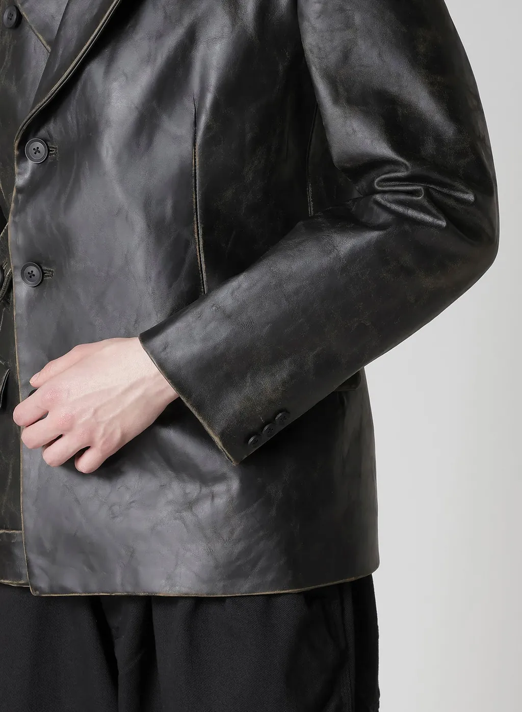 Japan Horse Leather Clap Peacked Lapel Jacket