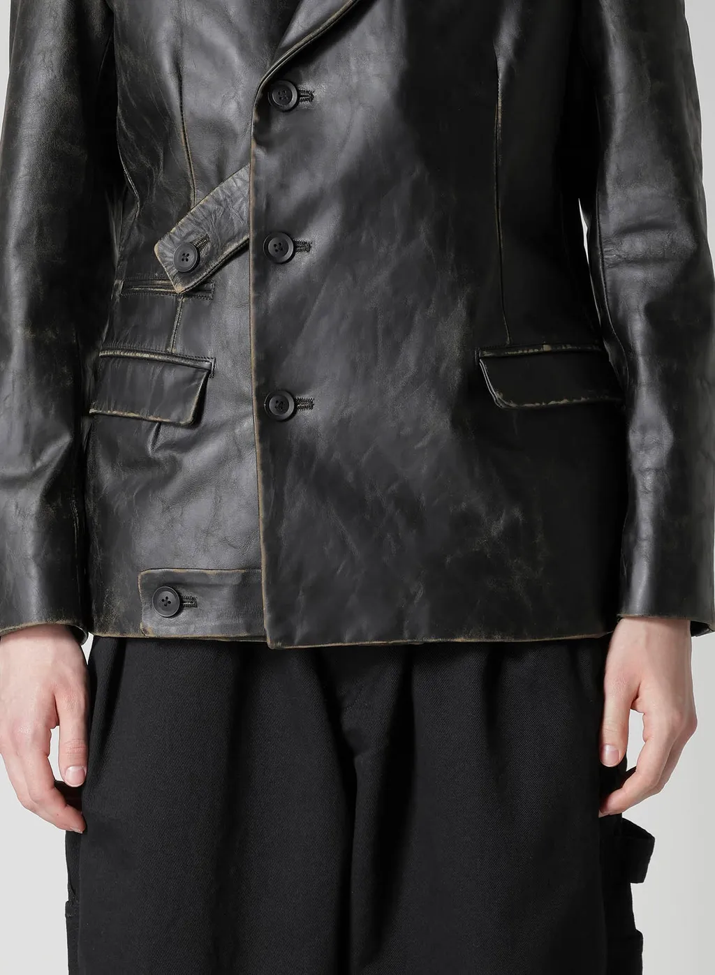 Japan Horse Leather Clap Peacked Lapel Jacket