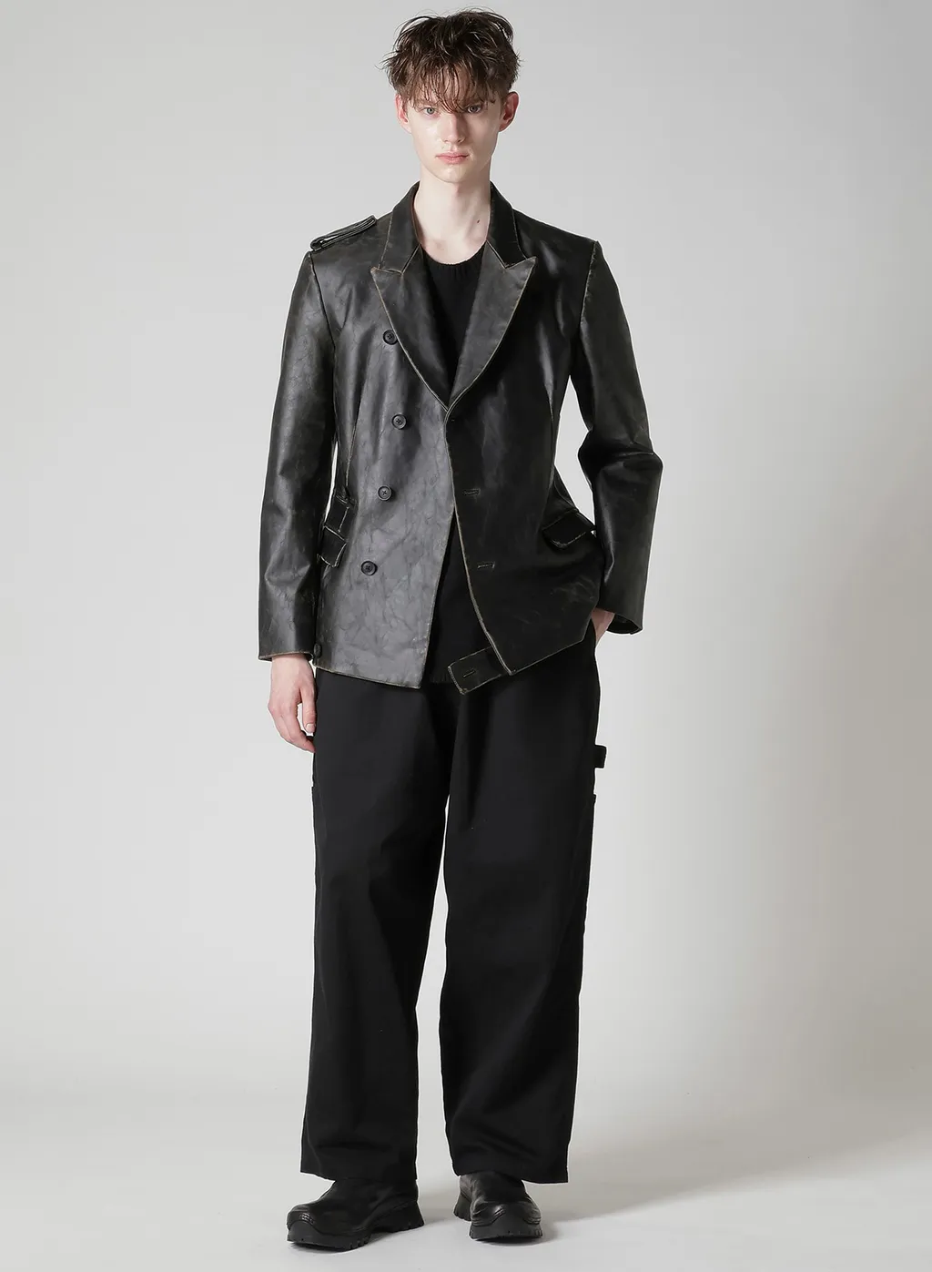 Japan Horse Leather Clap Peacked Lapel Jacket